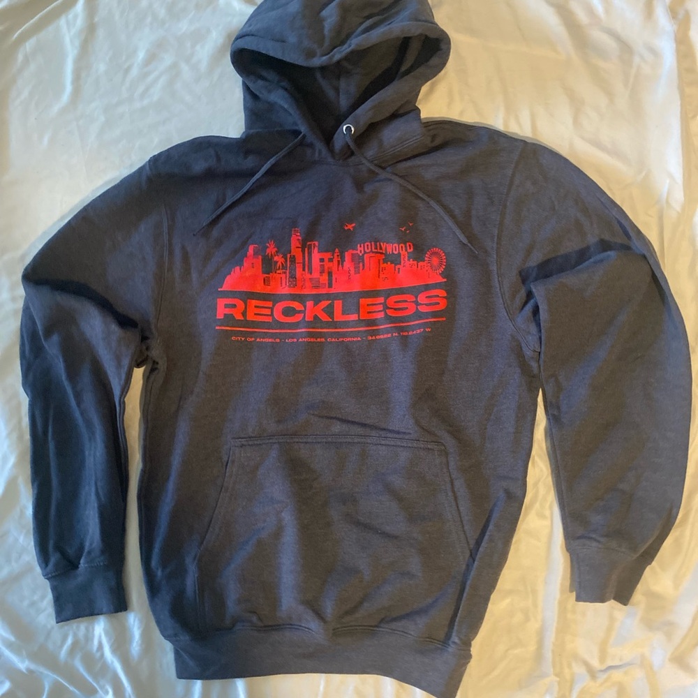 Young & Reckless Dark Gray Hoodie with Red Los Angeles Skyline Graphic